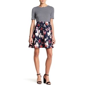 Eliza J Contrasting Fit and Flare Floral Dress